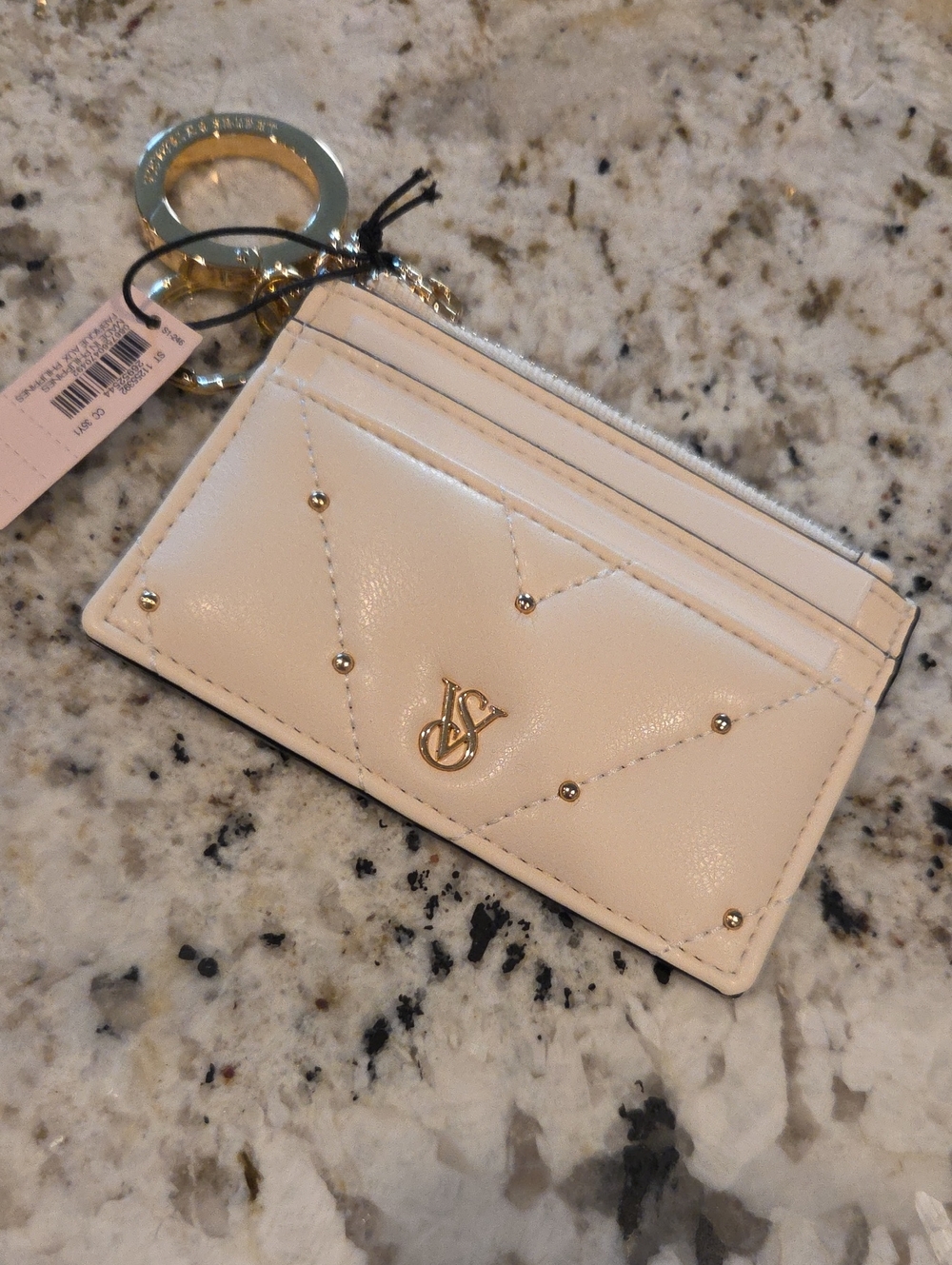 Victoria's Secret Quilted Cardholder Keyring in Cream